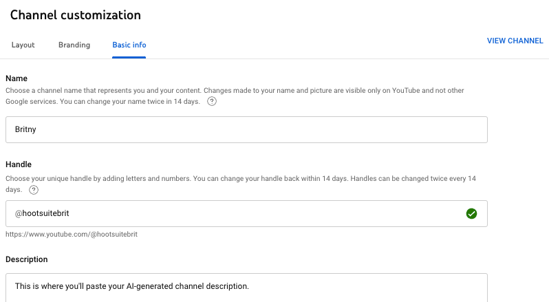 YouTube channel description screenshot